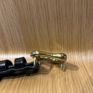 Frame Denim Black Leather Belt with Gold Hardware